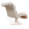 Beige Plush Accent Chair With White Swivel Base And Modern Design