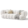 Beige And Olive Green Sectional Sofa With Round Armrests Plush Pillows And Throw Blanket