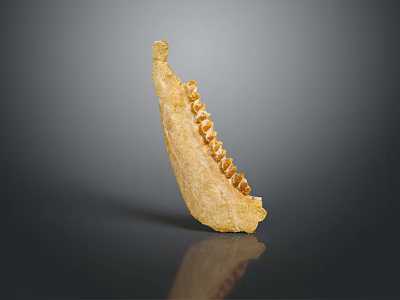 Ancient Serrated Fossil Specimen With Yellowish Bone Structure On Gray Background 3d model