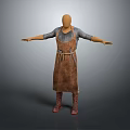 3D Model Game and Movie Character Wearing Long Sleeved Shirt Apron Boots with Arms Outstretched