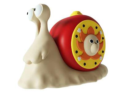Cute Snail Shaped Doll With White Body Red Shell And Yellow Sun Pattern Design 3d model