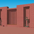 Red Brick Building Exterior Wall With Patterned Grille Windows And Decorative Lanterns 3d model