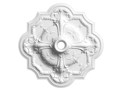 White Ornate Ceiling Medallion With Intricate Floral Patterns And Central Circular Design 3d model