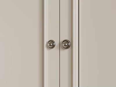 Cream White Cabinet Doors With Vertical Molding And Silver Round Knobs 3d model
