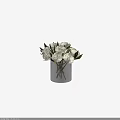 Decorative Transparent Glass Vase With White Peonies And Green Leaves On White Background