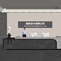 Modern Front Desk Reception Interior Design With Sleek Counter And Workstation Computers 3d model