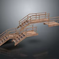 Wooden Staircase Structure With Handrails And Platform Steps 3d model
