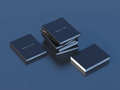 Black Cover Book of Art Books Stacked and Laid Flat on Blue Surface 3d model