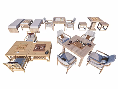 Modern Interior Table And Chair Combinations With Wooden Design And Comfortable Seats 3d model