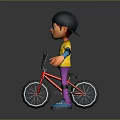 Boy Wearing Black Cap Yellow T-shirt Purple Pants And Blue Shoes Riding Red BMX Bicycle