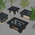 Modern Landscape Pavilions With Glass Roof And Square Structure Surrounded By Trees