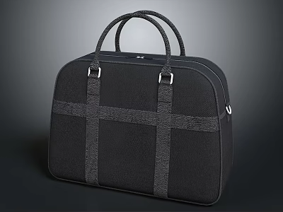 Black Canvas Handbag With Cross Straps Design And Top Handles For Daily Use 3d model