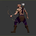 Muscular Male Warrior With Tattoos Purple Pants Brown Boots And Shoulder Armor Holding Weapon 3d model