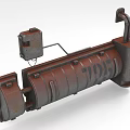 Rustic Brown Cylindrical Industrial Equipment With Metal Construction Pipe Connections And Orange Stripe