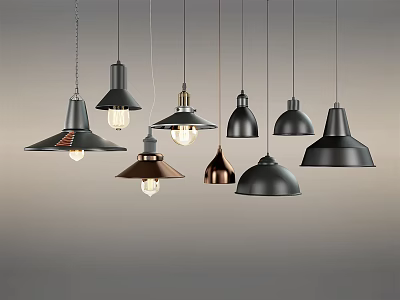 Various Modern Pendant Lights With Different Shapes And Metallic Finishes 3d model
