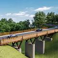 modern bridge network red bridge 3d model