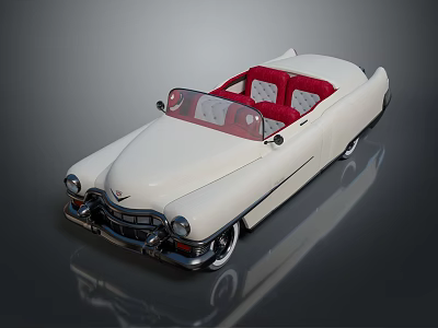 Vintage White Convertible Car With Red Interior Seats Chrome Grille And Round Headlights 3d model