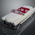 Vintage White Convertible Car With Red Interior Seats Chrome Grille And Round Headlights
