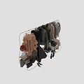 Trendy Women's Dresses Coats Shirts Hanging on Racks with Accessories Bags Hats Shoes