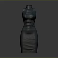 Sleek Silver Striped Fitted Dress With High Neck And Modern Design