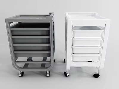 Practical Gray and White Storage Cart with Multiple Drawers and Wheels 3d model