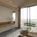 Hotel Guest Room With Twin Beds Wooden Headboard Pendant Lamp Nightstand And Natural Light