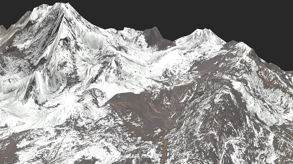 Stunning Rural Landscape Showcasing Snow Covered Mountains And Rocky Slopes 3d model 