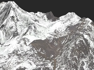 Stunning Rural Landscape Showcasing Snow Covered Mountains And Rocky Slopes 3d model