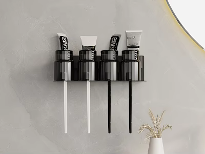 Wall Mounted Black Cosmetic Storage Shelf with Organized Makeup Products and Brushes 3d model