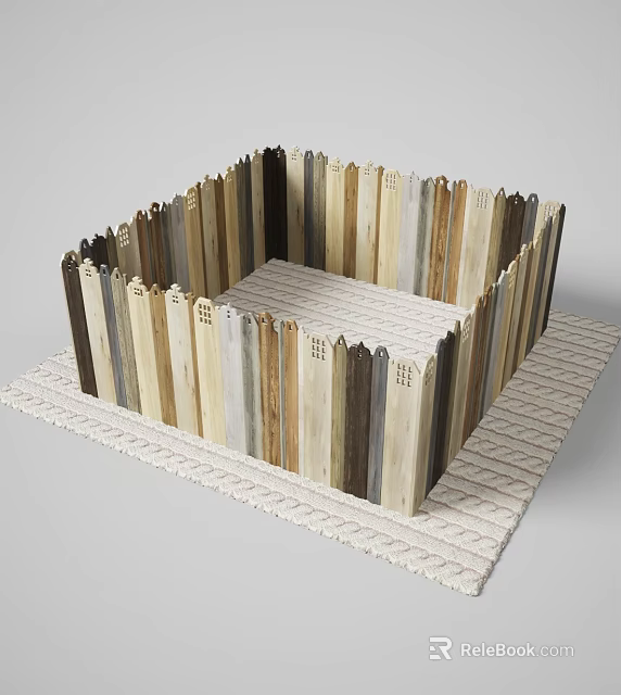 Multi colored Wooden Road Fence With Square Structure And Woven Mat Base 3d model 