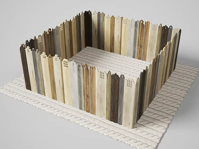 Multi colored Wooden Road Fence With Square Structure And Woven Mat Base 3d model