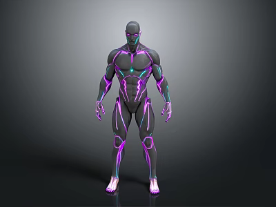 3D Rendered Human Figure With Purple Blue Neon Glowing Lines And Futuristic Design 3d model