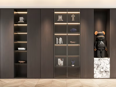 Elegant Modern Bookshelf With Glass Doors Wooden Frame And Display Shelves For Decorative Items 3d model