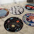 Colorful Round Rugs with Space Sports Geometric Nautical Designs for Home Floor Decor