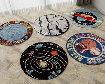 Colorful Round Rugs with Space Sports Geometric Nautical Designs for Home Floor Decor 3d model