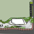Modern Commercial Street with Green Landscaping Open Plaza and Pedestrian Areas