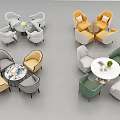 Modern Colorful Table and Chair Sets with Round Tables and Decorative Vases
