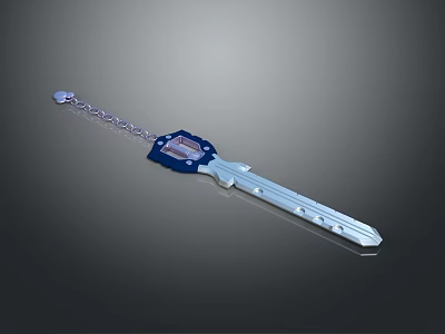 Hardware Tool Key with Chain and Blue Component Metal Construction Design 3d model