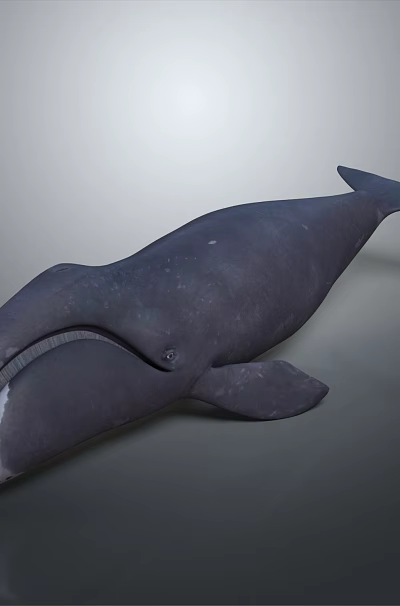 Detailed Dark Colored Whale 3D Model in Gradient Gray Background with Reflective Surface 3d model