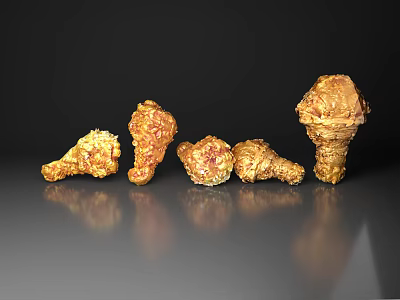 Five Golden Crispy Fried Chicken Drumsticks Arranged On Gray Background 3d model
