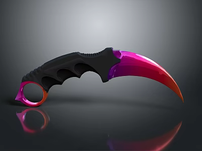 Tactical Karambit Knife With Black Handle Gradient Pink Purple Blade And Ring Pommel 3d model
