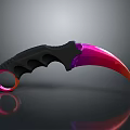 Tactical Karambit Knife With Black Handle Gradient Pink Purple Blade And Ring Pommel