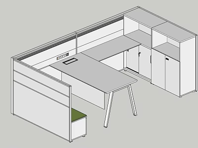Modern Office Desk With Partition Workspace Closed Cabinets And Open Shelves 3d model