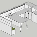 Modern Office Desk With Partition Workspace Closed Cabinets And Open Shelves