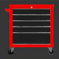 Red Bookcase with Multiple Drawers Shelves Black Top and Rolling Casters 3d model
