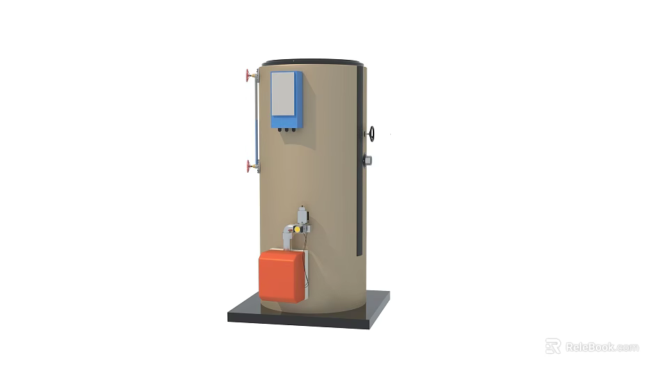 Vertical Industrial Equipment With Blue Control Panel Orange Component And Pipes 3d model 