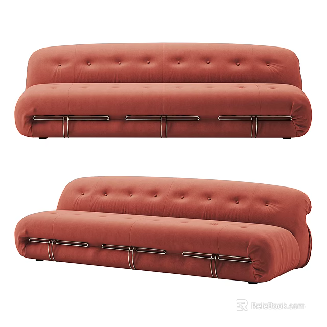 Red Modern Sofa Set With Button Tufted Design And Metal Frame Details 3d model