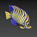 Vibrant Yellow And Blue Striped Tropical Fish With Artistic Design Elements