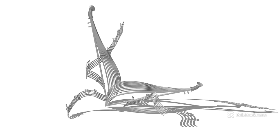 Modern Abstract Metallic Sculpture Featuring Dynamic Lines and Artistic Structural Design 3d model 