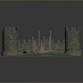 Scenic Medieval Castle Landscape With Stone Walls Towers Circular Central Structure And Green Grass Pathways